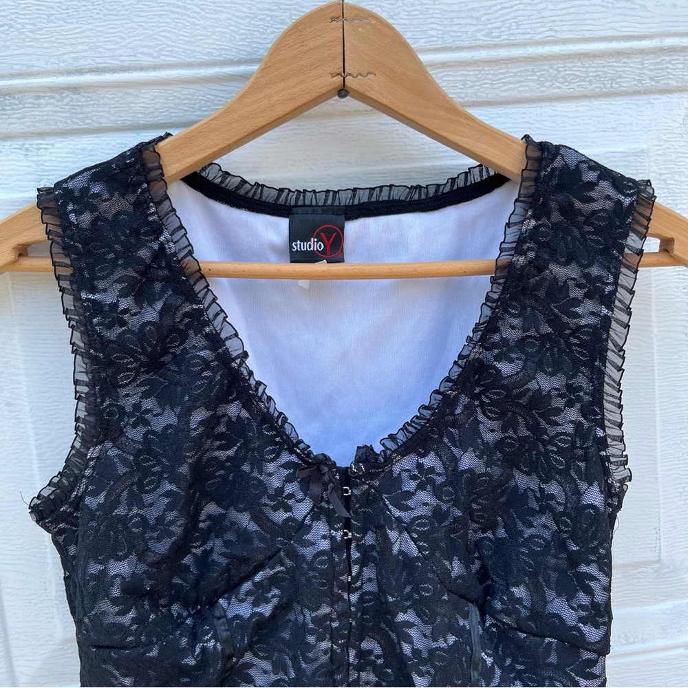 Studio Y Corset Lace V Neck Tank Top Medium Grunge Whimsigoth Witchy Goth Y2K - Picture 2 of 5